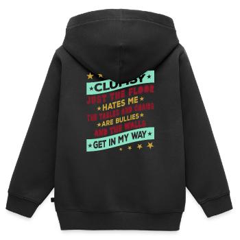 Ich Bin Nicht Tollpatschig Die Wände Sind Im Weg - Kinder Premium Organic Zip Hoodie - Schwarz - Hinten - AI Model Kid Male (0cm)