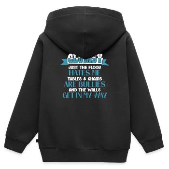 Ich Bin Nicht Tollpatschig Die Wände Sind Im Weg - Kinder Premium Organic Zip Hoodie - Schwarz - Hinten - AI Model Kid Male (0cm)