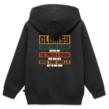 Ich Bin Nicht Tollpatschig Die Wände Sind Im Weg - Kinder Premium Organic Zip Hoodie - Schwarz - Hinten - AI Model Kid Male (0cm)