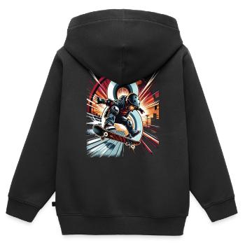 Skateboard Skater Design pour les garçons de 8 ans - Sweat Premium à capuche zippé enfant bio - noir - Dos - AI Model Kid Male (0cm)
