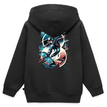 Skateboard Skater Design pour les garçons de 8 ans - Sweat Premium à capuche zippé enfant bio - noir - Dos - AI Model Kid Male (0cm)
