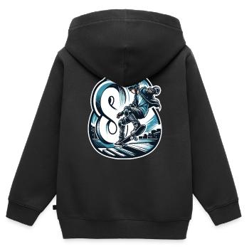 Skateboard Skater Design pour les garçons de 8 ans - Sweat Premium à capuche zippé enfant bio - noir - Dos - AI Model Kid Male (0cm)