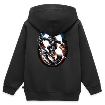 Skateboard Skater Design pour les garçons de 8 ans - Sweat Premium à capuche zippé enfant bio - noir - Dos - AI Model Kid Male (0cm)