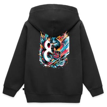 Skateboard Skater Design pour les garçons de 8 ans - Sweat Premium à capuche zippé enfant bio - noir - Dos - AI Model Kid Male (0cm)