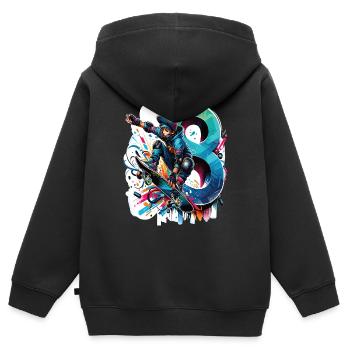 Skateboard Skater Design pour les garçons de 8 ans - Sweat Premium à capuche zippé enfant bio - noir - Dos - AI Model Kid Male (0cm)