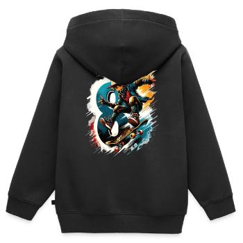 Skateboard Skater Design pour les garçons de 8 ans - Sweat Premium à capuche zippé enfant bio - noir - Dos - AI Model Kid Male (0cm)