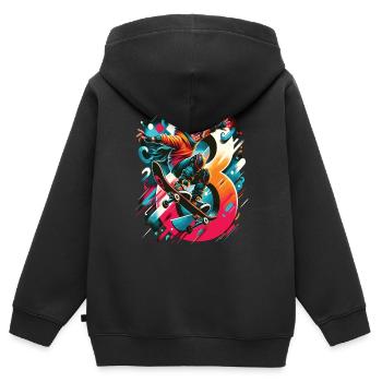 Skateboard Skater Design pour les garçons de 8 ans - Sweat Premium à capuche zippé enfant bio - noir - Dos - AI Model Kid Male (0cm)
