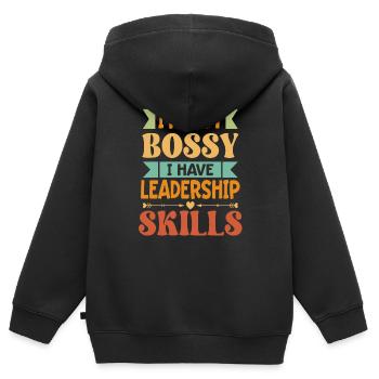 Je ne suis pas autoritaire, j’ai des compétences en leadership - Sweat Premium à capuche zippé enfant bio - noir - Dos - AI Model Kid Male (0cm)