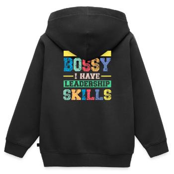 Je ne suis pas autoritaire, j’ai des compétences en leadership - Sweat Premium à capuche zippé enfant bio - noir - Dos - AI Model Kid Male (0cm)