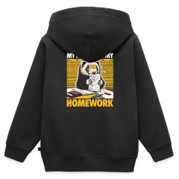Mon furet a mangé mes devoirs - Cadeau furet - Sweat Premium à capuche zippé enfant bio - noir - Dos - AI Model Kid Male (0cm)