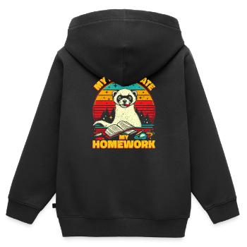 Mon furet a mangé mes devoirs - Cadeau furet - Sweat Premium à capuche zippé enfant bio - noir - Dos - AI Model Kid Male (0cm)