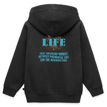 Life Das Peinliche Moment Zwischen Leben - Kinder Premium Organic Zip Hoodie - Schwarz - Hinten - AI Model Kid Male (0cm)