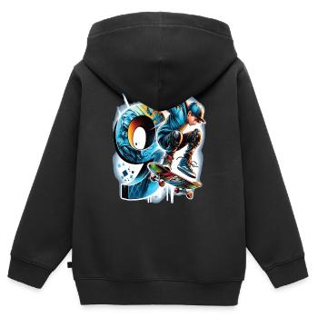Skateboard Skater Design Für 9 Jahre Jungen - Kinder Premium Organic Zip Hoodie - Schwarz - Hinten - AI Model Kid Male (0cm)