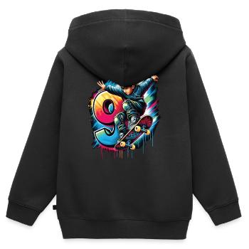 Skateboard Skater Design Für 9 Jahre Jungen - Kinder Premium Organic Zip Hoodie - Schwarz - Hinten - AI Model Kid Male (0cm)