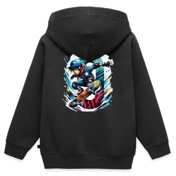 Skateboard Skater Design Für 9 Jahre Jungen - Kinder Premium Organic Zip Hoodie - Schwarz - Hinten - AI Model Kid Male (0cm)
