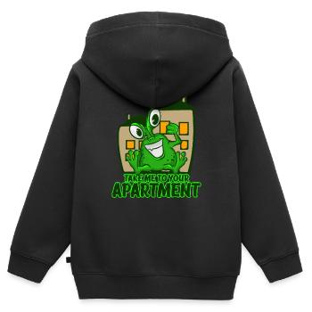 Bring mich in deine Wohnung T-Shirt Space Grünes Wortspiel - Kinder Premium Organic Zip Hoodie - Schwarz - Hinten - AI Model Kid Male (0cm)