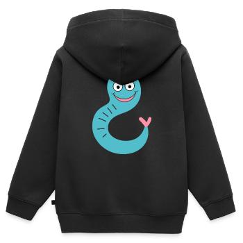 Regenwurm - Kinder Premium Organic Zip Hoodie - Schwarz - Hinten - AI Model Kid Male (0cm)