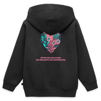 Flower Heart: Every Mother Is Unique and Wonderful - Kids Premium Organic Zip-up Hoodie - black - Back - AI Model Kid Male (0cm)