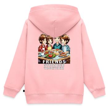 DES AMIS PLUS FORTS ENSEMBLE - Sweat Premium à capuche zippé enfant bio - rose - Dos - AI Model Kid Female (0cm)