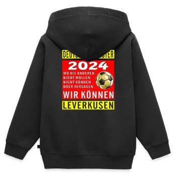 DEUTSCHER MEISTER LEVERKUSEN WIR KÖNNEN - Kinder Premium Organic Zip Hoodie - Schwarz - Hinten - AI Model Kid Male (0cm)