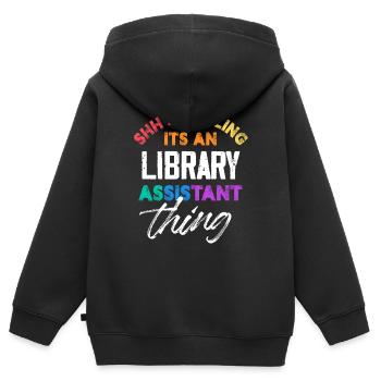 Chut et bling, c’est un truc d’assistant de bibliothèque - Sweat Premium à capuche zippé enfant bio - noir - Dos - AI Model Kid Male (0cm)