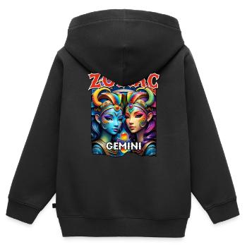 Zodiaque Gémeaux - Signe du zodiaque Gémeaux - Sweat Premium à capuche zippé enfant bio - noir - Dos - AI Model Kid Male (0cm)