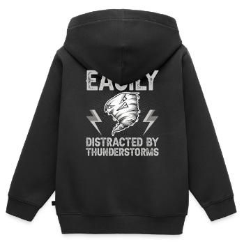 Facilement distrait par les orages - Sweat Premium à capuche zippé enfant bio - noir - Dos - AI Model Kid Male (0cm)