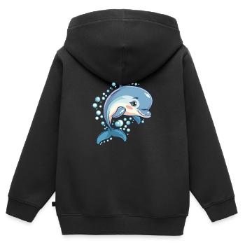 Delfin Kawaii - Kinder Premium Organic Zip Hoodie - Schwarz - Hinten - AI Model Kid Male (0cm)