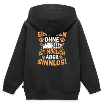 Une vie sans bichon havanais, c’est possible, mais ça ne sert à rien ! - Sweat Premium à capuche zippé enfant bio - noir - Dos - AI Model Kid Male (0cm)