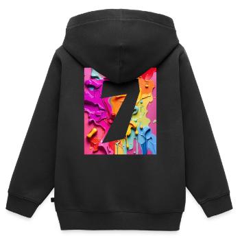 NR. 7 NUMMER 7 BUNT 7. GEBURTSTAG - Kinder Premium Organic Zip Hoodie - Schwarz - Hinten - AI Model Kid Male (0cm)