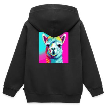 L’alpaga dans le Pop Art - Sweat Premium à capuche zippé enfant bio - noir - Dos - AI Model Kid Male (0cm)