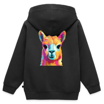 L’alpaga dans le Pop Art - Sweat Premium à capuche zippé enfant bio - noir - Dos - AI Model Kid Male (0cm)