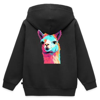 L’alpaga dans le Pop Art - Sweat Premium à capuche zippé enfant bio - noir - Dos - AI Model Kid Male (0cm)