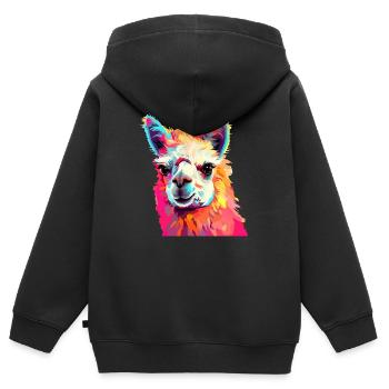 L’alpaga dans le Pop Art - Sweat Premium à capuche zippé enfant bio - noir - Dos - AI Model Kid Male (0cm)