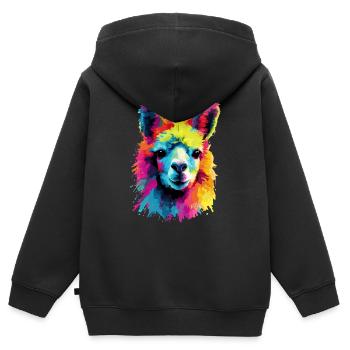 L’alpaga dans le Pop Art - Sweat Premium à capuche zippé enfant bio - noir - Dos - AI Model Kid Male (0cm)