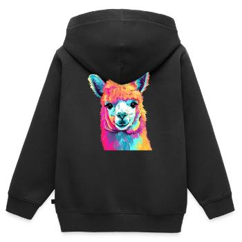 L’alpaga dans le Pop Art - Sweat Premium à capuche zippé enfant bio - noir - Dos - AI Model Kid Male (0cm)