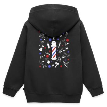 Frisieur Shirt Eleganz mit jedem Schnitt - Kinder Premium Organic Zip Hoodie - Schwarz - Hinten - AI Model Kid Male (0cm)