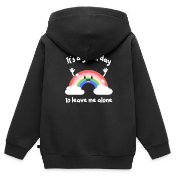Kawaii arc-en-ciel Sarcasme Humour antisocial - Sweat Premium à capuche zippé enfant bio - noir - Dos - AI Model Kid Male (0cm)
