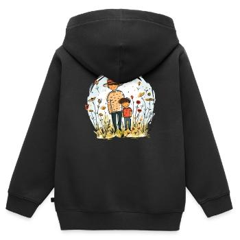 Vater und Sohn im Garten - Kinder Premium Organic Zip Hoodie - Schwarz - Hinten - AI Model Kid Male (0cm)