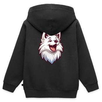 Spitz du Japon | Spitz japonais | Illustration de dessin animé - Sweat Premium à capuche zippé enfant bio - noir - Dos - AI Model Kid Male (0cm)
