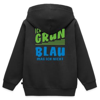 ICH MAG GRÜN BLAU MAG ICH NICHT - Kinder Premium Organic Zip Hoodie - Schwarz - Hinten - AI Model Kid Male (0cm)