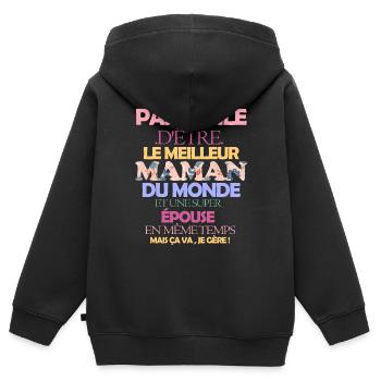 Pas facile maman épouse - Sweat Premium à capuche zippé enfant bio - noir - Dos - AI Model Kid Male (0cm)