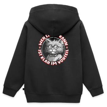Wer lesen kann ist klar im Vorteil, Katze Brille - Kinder Premium Organic Zip Hoodie - Schwarz - Hinten - AI Model Kid Male (0cm)