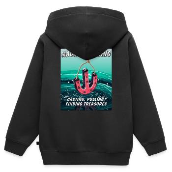 MAGNET FISCHING CASTING PULLING FINDING TREASU - Kinder Premium Organic Zip Hoodie - Schwarz - Hinten - AI Model Kid Male (0cm)