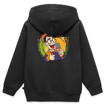 MICROPHONE HOMME - Sweat Premium à capuche zippé enfant bio - noir - Dos - AI Model Kid Male (0cm)