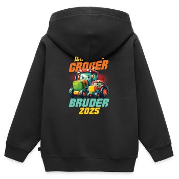 Annoncer la progéniture | Je serai un grand frère en 2025 - Sweat Premium à capuche zippé enfant bio - noir - Dos - AI Model Kid Male (0cm)
