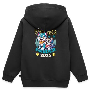 Annoncer la progéniture | Je serai un grand frère en 2025 - Sweat Premium à capuche zippé enfant bio - noir - Dos - AI Model Kid Male (0cm)