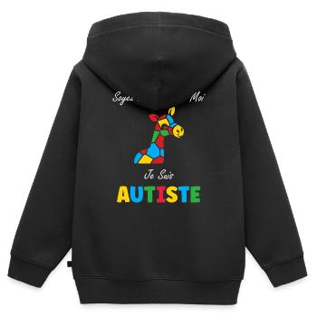Soyez patient avec moi je suis autiste - Sweat Premium à capuche zippé enfant bio - noir - Dos - AI Model Kid Male (0cm)