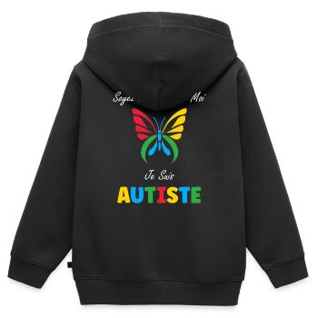 Soyez patient avec moi je suis autiste - Sweat Premium à capuche zippé enfant bio - noir - Dos - AI Model Kid Male (0cm)