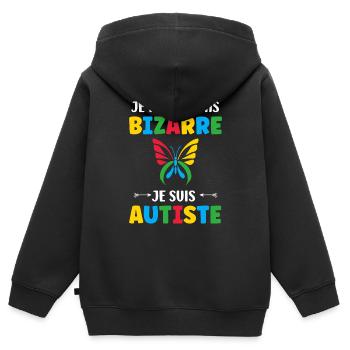 Je ne suis pas bizarre je suis autiste - Sweat Premium à capuche zippé enfant bio - noir - Dos - AI Model Kid Male (0cm)